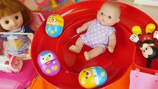 Baby doll car and slide park egg toys play