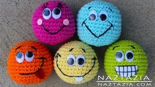 Learn How to Crochet - Basic Beginner Amigurumi Smiley Face Hacky Sack Ball Toy SC2TOG INVDEC Emoji