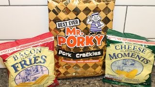 England Eatables #20 Mr. Porky Pork Crackles and Smiths Bacon Flavored Fries & Cheese Moments