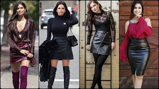 Elegant Black Leather Skirt Outfit Ideas For Women's