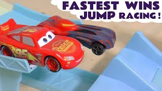 Disney Cars Toys Jump Race with McQueen and the Hot Wheels Avengers - Funny Funlings host  TT4U