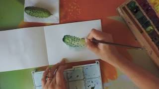 Мастер-класс #23 Рисуем огурчик акварелью.