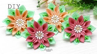 ЦВЕТЫ ИЗ РЕПСОВОЙ ЛЕНТЫ КАНЗАШИ DIY FLOWERS WITH GROSGRAIN RIBBON KANZASHI МОЙМК
