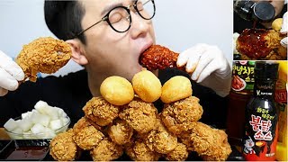 탁월한선택이었어..불닭소스 황금올리브닭다리와 크림치즈볼 먹방 Real Sound Mukbang Social Eating Show