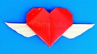 Оригами Сердце с крыльями ❤️ Валентинка из бумаги