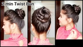 2 min Twist bun//Everyday easy hairstyles for medium to long hair//indian hairstyles