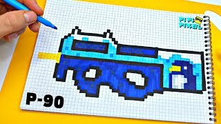 P-90 автомат! ЗИМНИЙ СКИН ! РИСУНКИ ПО КЛЕТОЧКАМ ! КАК НАРИСОВАТЬ PIXEL ART  п-90 Block Strike CS GO