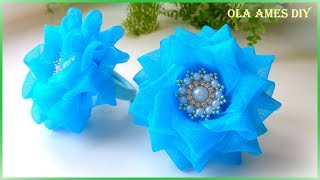 Канзаши/Цветы из органзы/Organza Ribbon Flower Tutorial/Flores de Organza/Ola ameS DIY