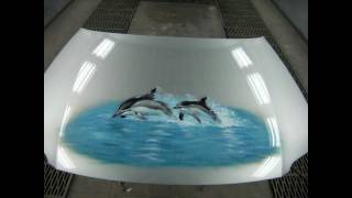 STEP BY STEP  AIRBRUSHING DOLPHINES ON VW  BONNET