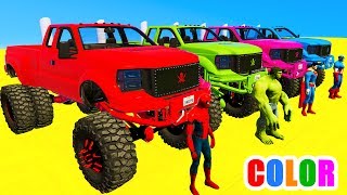 COLOR MCQUEEN Monster Truck in Spiderman Cars cartoon for babies with 3D Superheroes for kids!