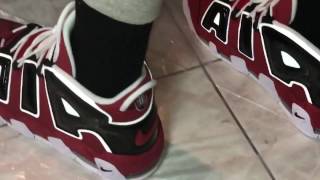 Nike Air More Uptempo Chicago(Spirit of 96')"Blk/Red/white(160$)On Feet Act/View(plz sub it's my job