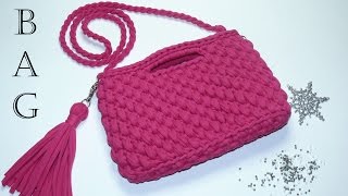 Сумка 2 из трикотажной пряжи. Вязание крючком. Bag of T-Shirt Yarn. Crochet.