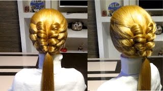 Простая прическа с плетением из узелков. Прическа в школу. Easy hairstyle