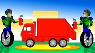 Мультик про машины. Роботы раскрашивают мусоровозы. Учим цвета