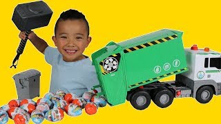 Garbage Truck Full Of  Disney Cars Kinder Surprise Eggs Thor Hammer Smashing Fun With Ckn Toys