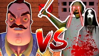 БАБКА ГРЕННИ И СЛЕНДЕРИНА ПРОТИВ ПРИВЕТ СОСЕД В МАЙНКАРФТ! GRANNY GAME! BALDIS BASICS КАК СБЕЖАТЬ ОТ