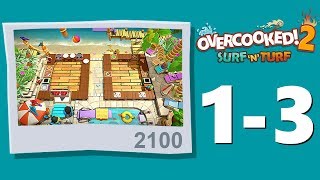 Overcooked 2. Surf'n'Turf. Level 1-3. Score: 2100. 2 Players