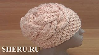 Шапка спицами из толстой пряжи Урок 170