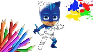 ГЕРОИ В МАСКАХ на русском Раскраски для детей КЭТБОЙ Мультик  PJ Masks Учим цвета coloring pages