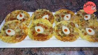 ميني كيش بدون عجين !!!! بالدجاج والخضر ..........Mini quiche au poulet