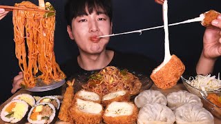 매콤새콤 쫄면궁합❤ 꿀조합 먹방! 치즈돈까스 김밥 왕만두 새우튀김까지 / JJOLMYEON(SPICY NOODLES) & PORK CUTLET & DUMPLINGS MUKBANG