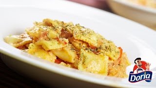 Ravioli Carne Doria con salsa.