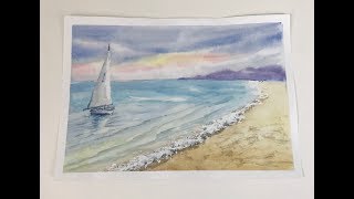 Морской прибой акварельный рисунок
