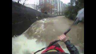 Kayaking on the Leith through Dunedin, New Zealand.