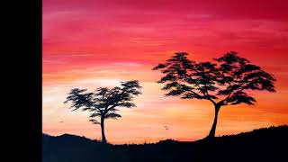 Peinture ACRYLIQUE DEBUTANT - peindre coucher de soleil sur la savane
