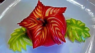 Цветок из яблока! Star of apple! Карвинг из яблока. Украшения из фруктов.