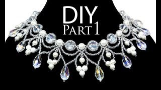 DIY: beading wedding necklace with pearls (part 1 of 2) / Свадебное колье из бисера и жемчуга