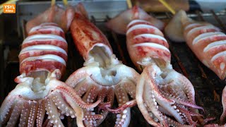 台灣街頭美食 - 烤魷魚 - 梧棲漁港海鮮- 台中美食 | Grilled squid - Taiwanese Street Food