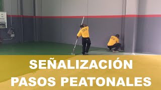 Señalización pasos peatonales, pasillos peatón con muñeco y zona anti incendios
