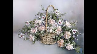 РОЗЫ В КОРЗИНЕ //ВЫШИВКА ЛЕНТАМИ