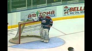 Mavric Parks fell during a penalty shot and still make the save