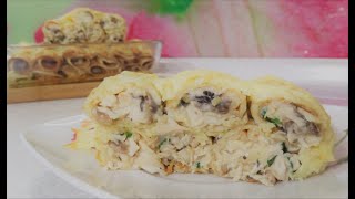 блинная запеканка с курицей и грибами