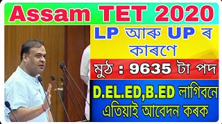 Assam Tet Exam LP & UP 2020 / Total : 9635 Post @Apply Online Now
