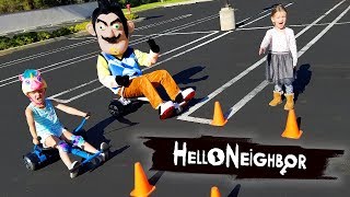 Hello Neighbor in Real Life! Game Master Challenge Hoverboard Races!!
