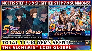 Massive Summon Total 11500 Gems Spent! FFXV Noctis Step 2-3 & Siegfried Step 7-9 Summons (TAC)