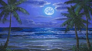 Como pintar a praia ea lua à noite usando acrílico sobre tela