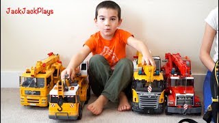 Pretend Play Fishing with Crane Trucks: Kids Playing with Bruder Toys