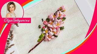 ? Открытка с днем рождения женщине /Embroidery ribbons apple tree branch