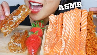 ASMR CANDIED HONEYCOMB STRAWBERRY SALMON NOODLES (EATING SOUNDS) NO TALKING POPULAR FOODS | SAS-ASMR