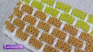 Узор спицами КИРПИЧИКИ (жаккард). Вязание спицами # 385