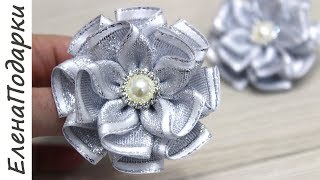 Зимний нарядный цветок из ленты  Flor de fita / DIY / Канзаши / Kansasi bow ЕленаПодарки МК