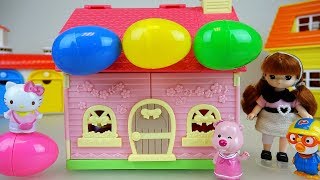 Surprise eggs and Hello Kitty house baby doll toys play