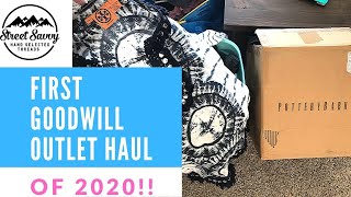First Goodwill Outlet Bins Haul of 2020!! Tory Burch & an expensive AF Pottery Barn Light