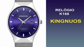 Relógio Kingnuos K168 Azul Ultra Fino Pulseira de Aço Inoxidável
