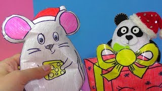 Антистресс своими руками на Новый год  для панды Сквиши из бумаги мышка и подарок