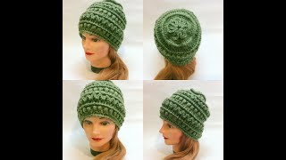 Шапка крючком с интересной макушкой.Crochet cap